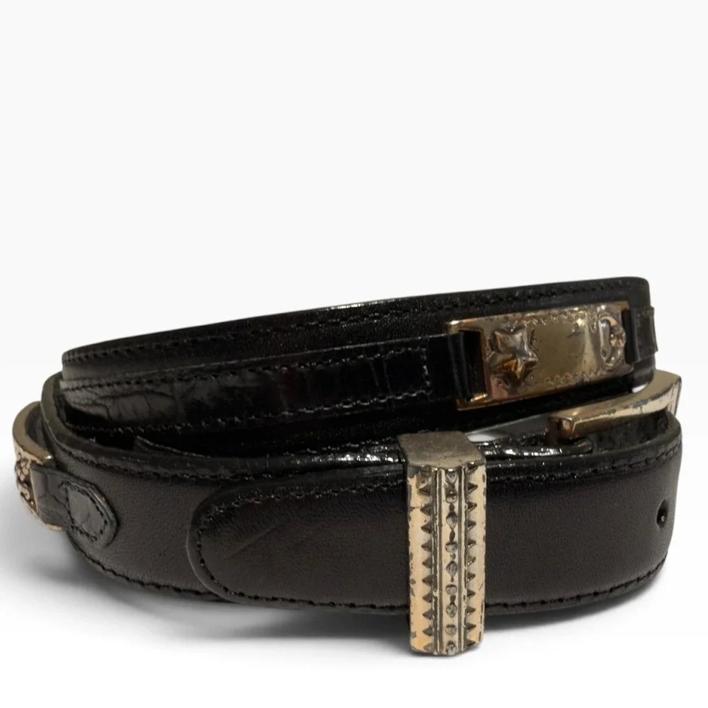 Brighton Belt Womens L Black Leather Silver Ornate Western Cowgirl 1996 Vintage
